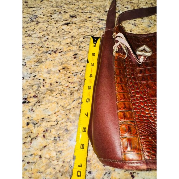 Vintage Brighton Brown Leather Croc Embossed Tote Bag Heart Charm Classic City - Picture 9 of 13
